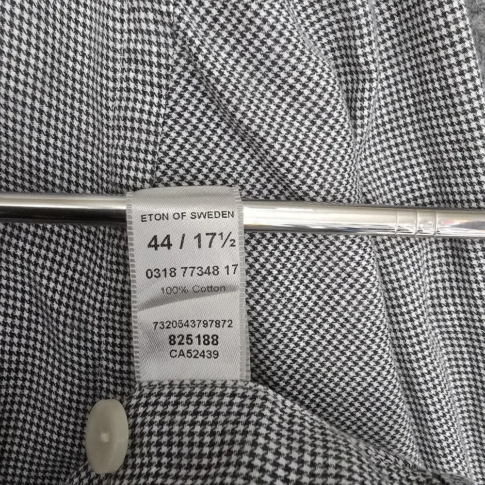 Eton‎ Shirt Mens 44 x 17.5 XL Black White Houndstooth Dress Cotton Button Up